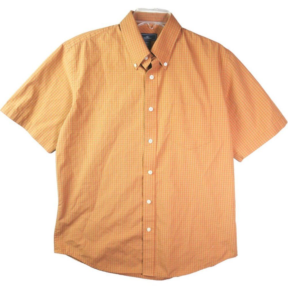Dockers Men's Size M (15-15.5) Shirt Orange Check Button Up Short Sleeves